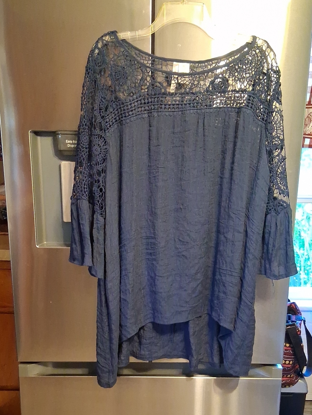 Women's Navy Crochet Yoke Blouse - Brand: Forgotten Grace